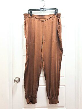 Eileen Fisher Copper Silk Drawstring Jogger Pants Size XL